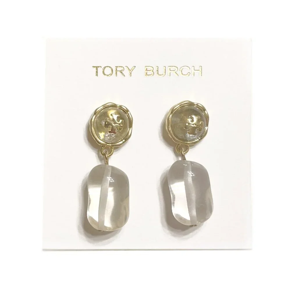 TORY BURCH Roxanne Stone & Logo Drop Earrings NWOT